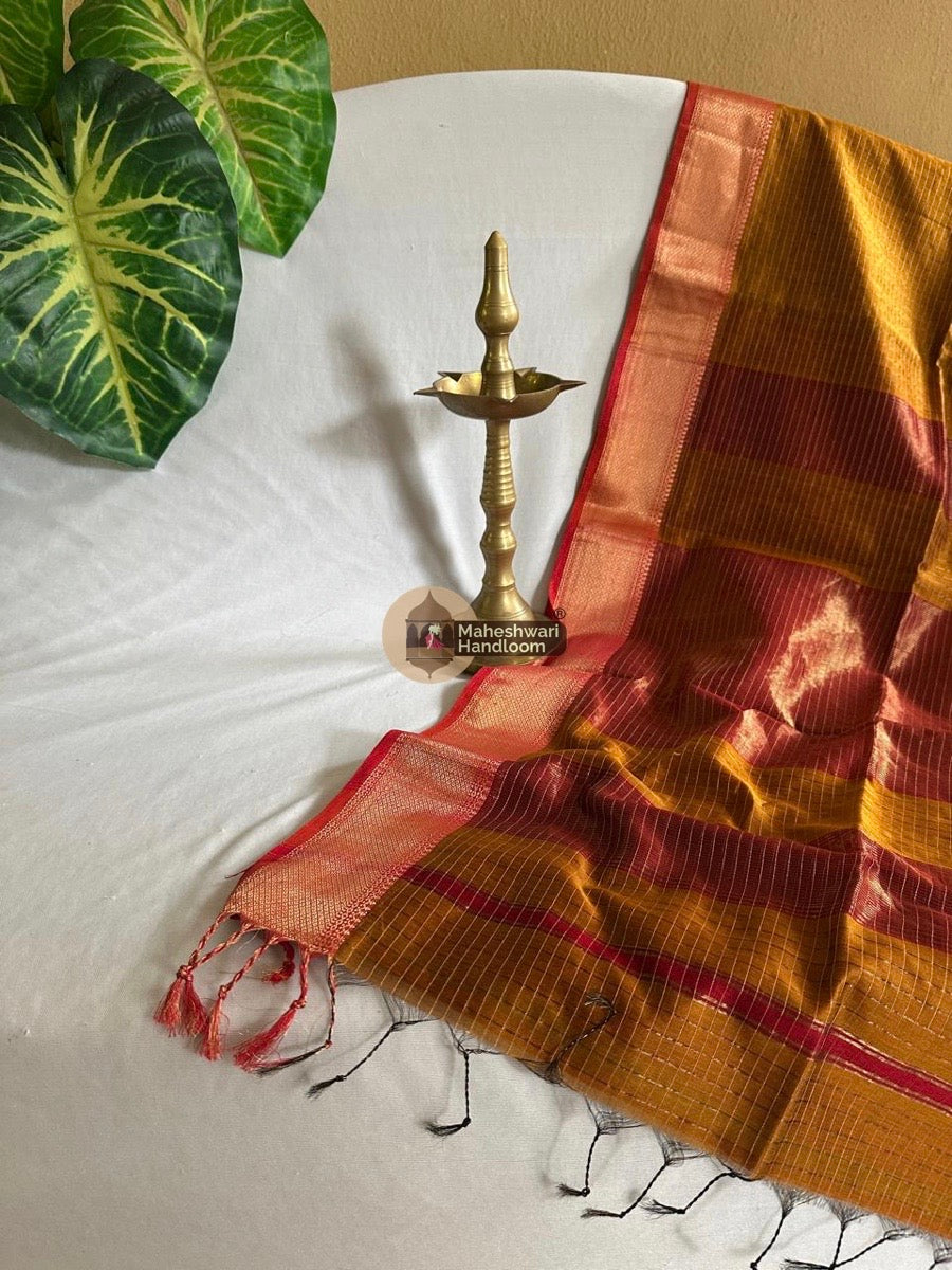 Mustard Yellow Zari Checks Saree 0120