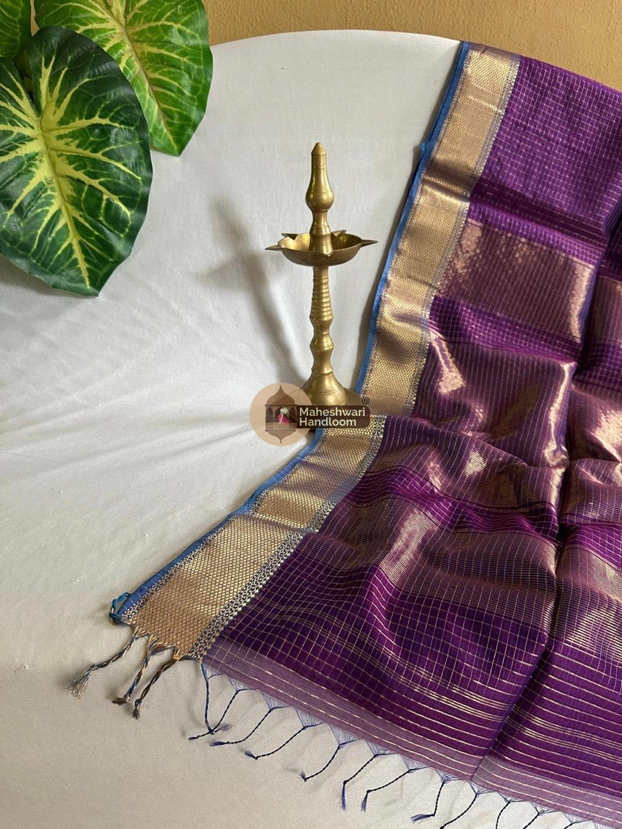 Purple Zari Checks Saree 0133