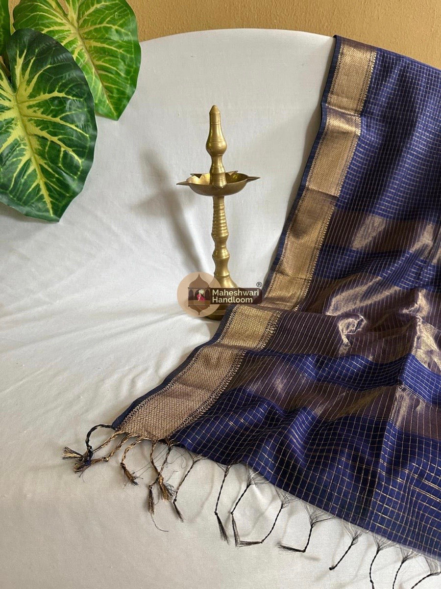 Blue Zari Checks Saree 0119