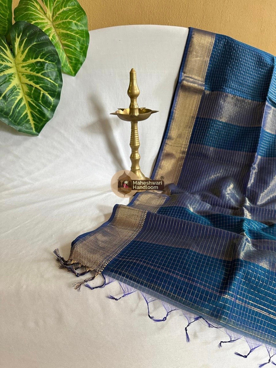 Jarman Blue Zari Checks Saree 0112