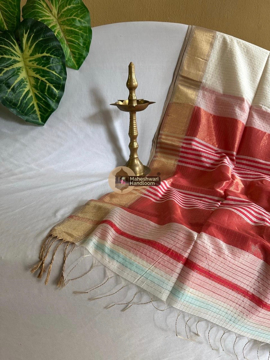 White Zari Checks Saree 0125