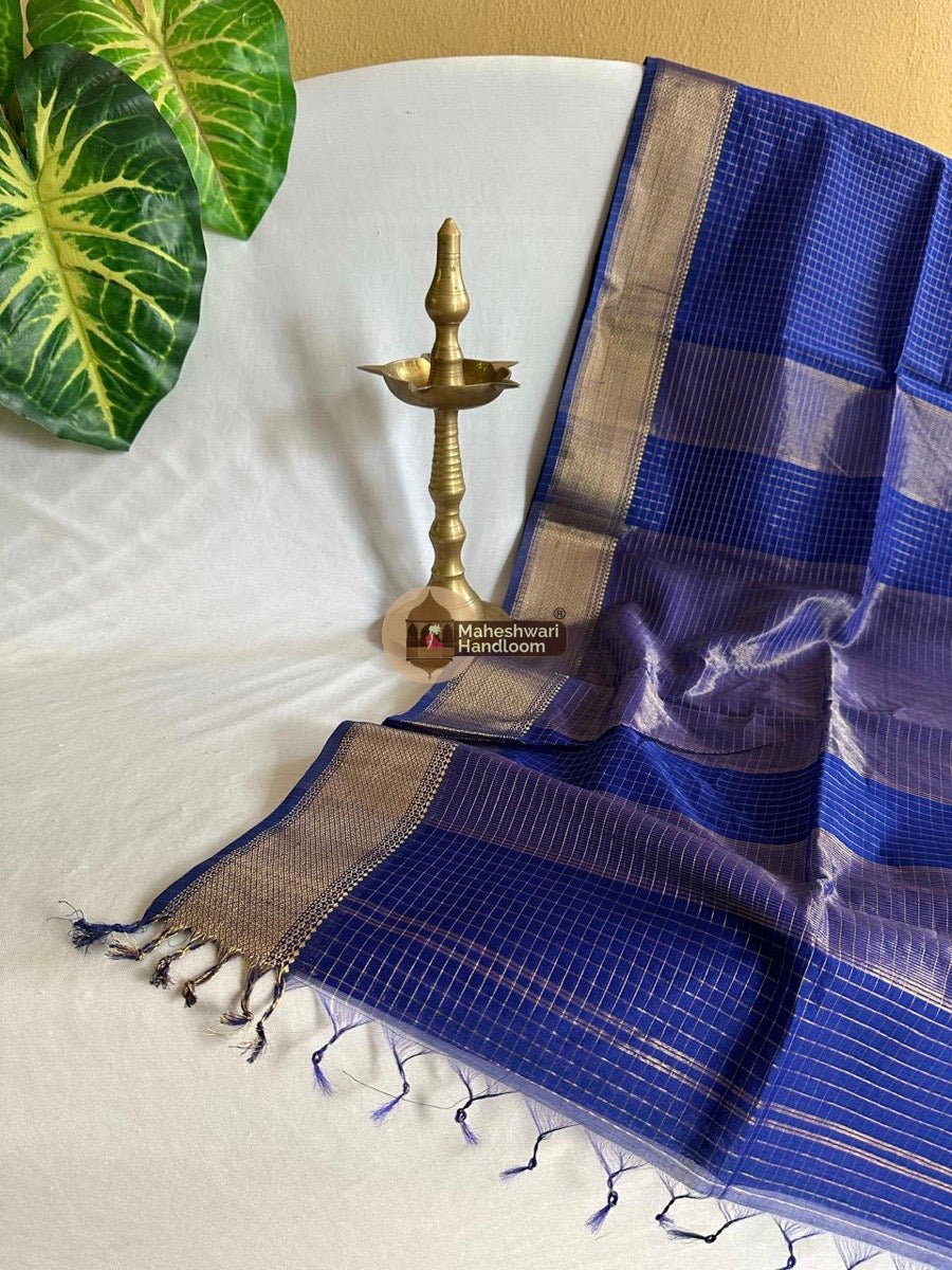 Dark Blue Zari Checks Saree 0117