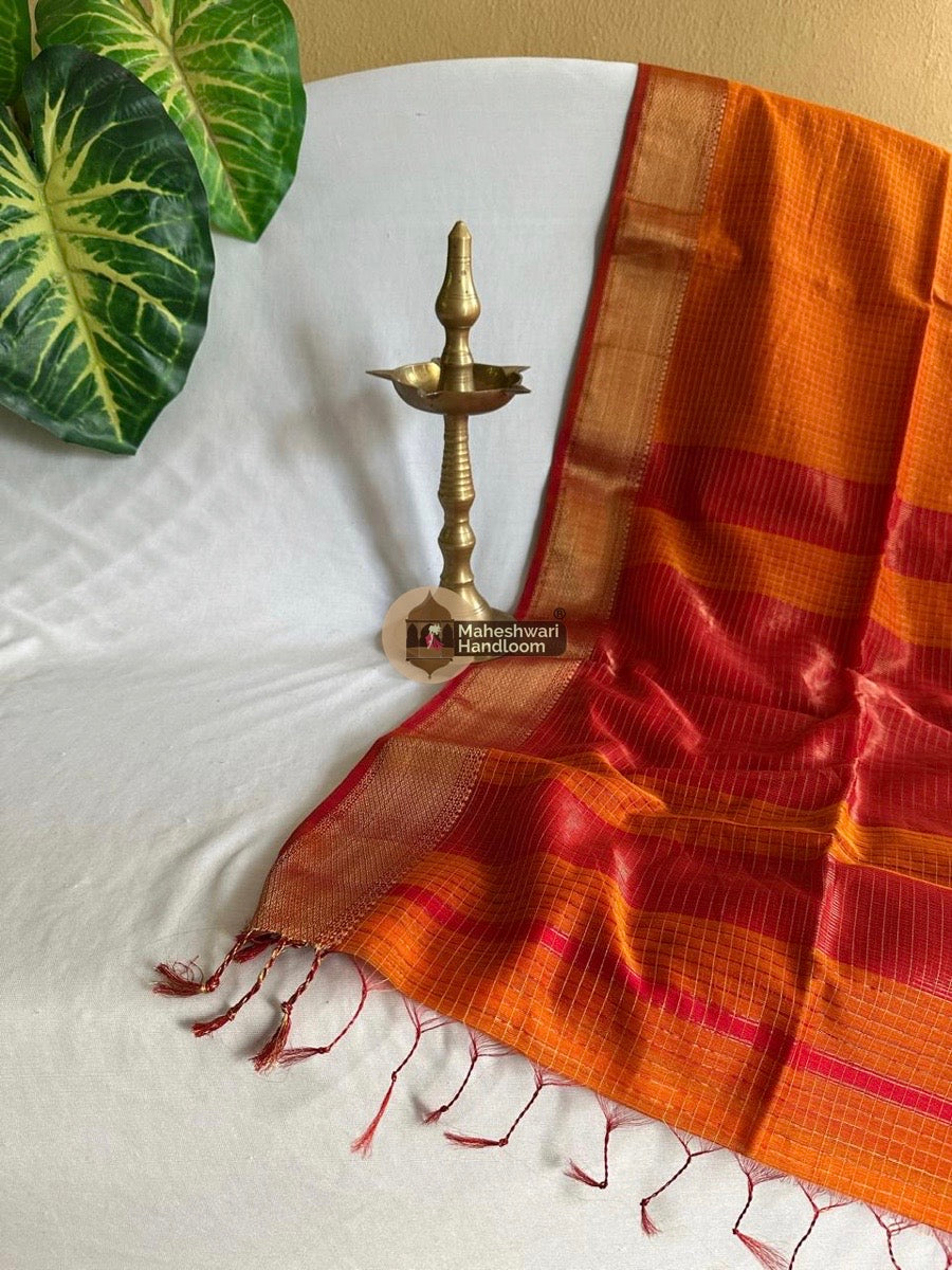 Mustard Yellow Zari Checks Saree 0114