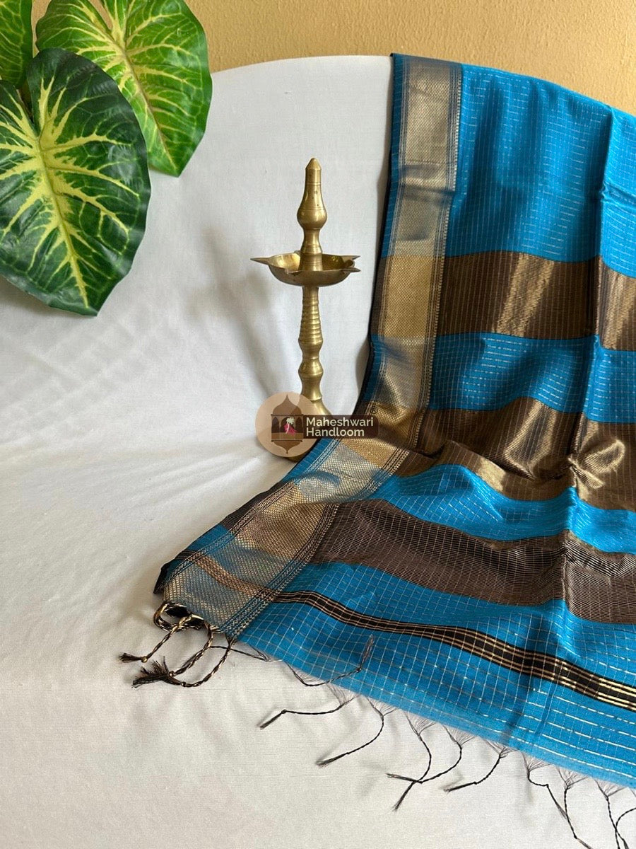 Dark Sky Blue Zari Checks Saree 0135