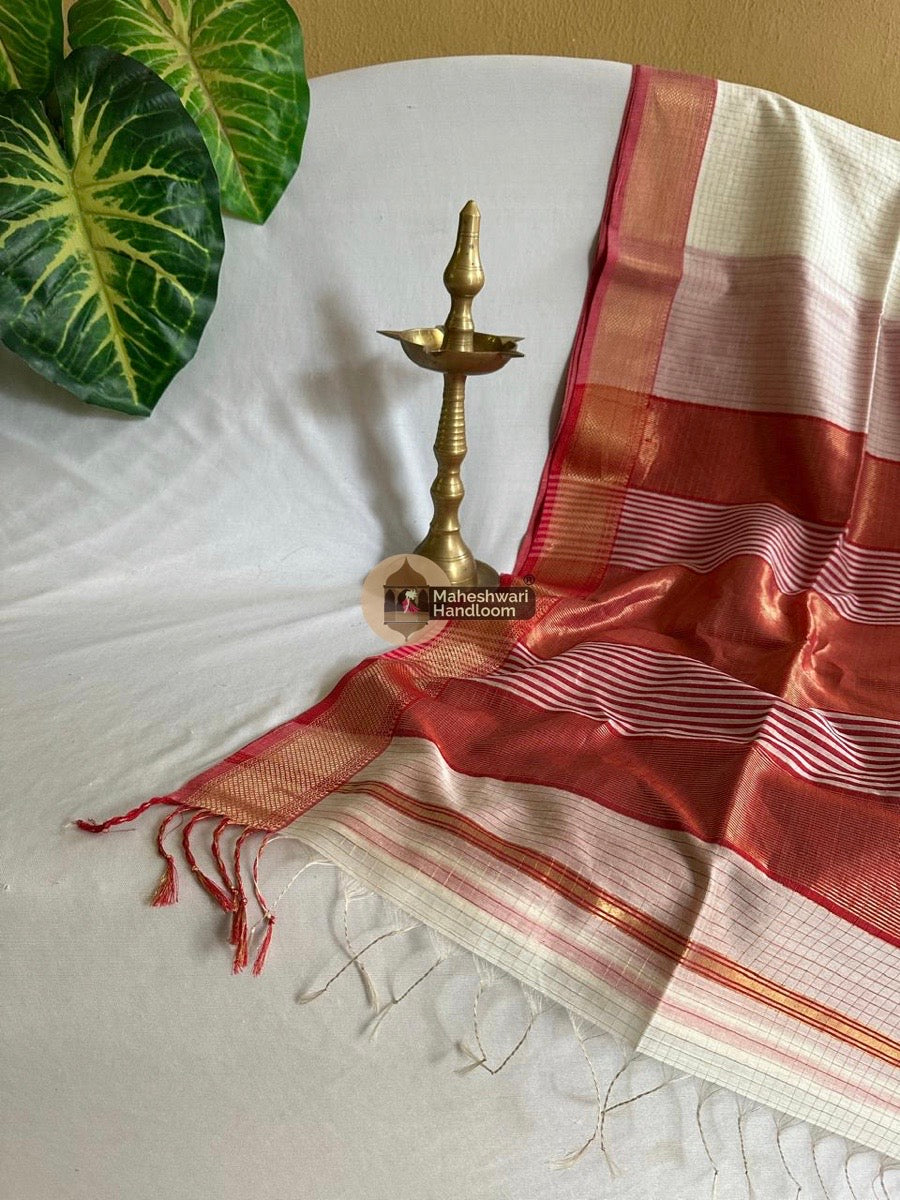 White Zari Checks Saree 0129