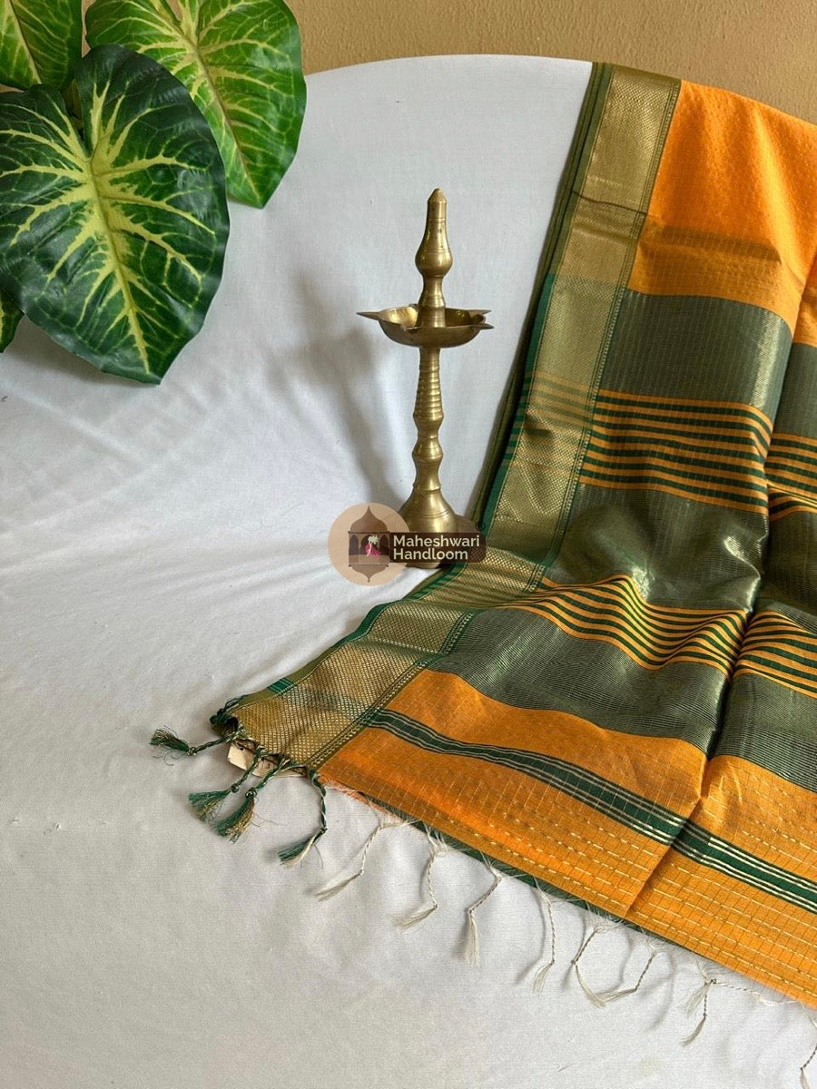 Mango Yellow Zari Checks Saree 0124