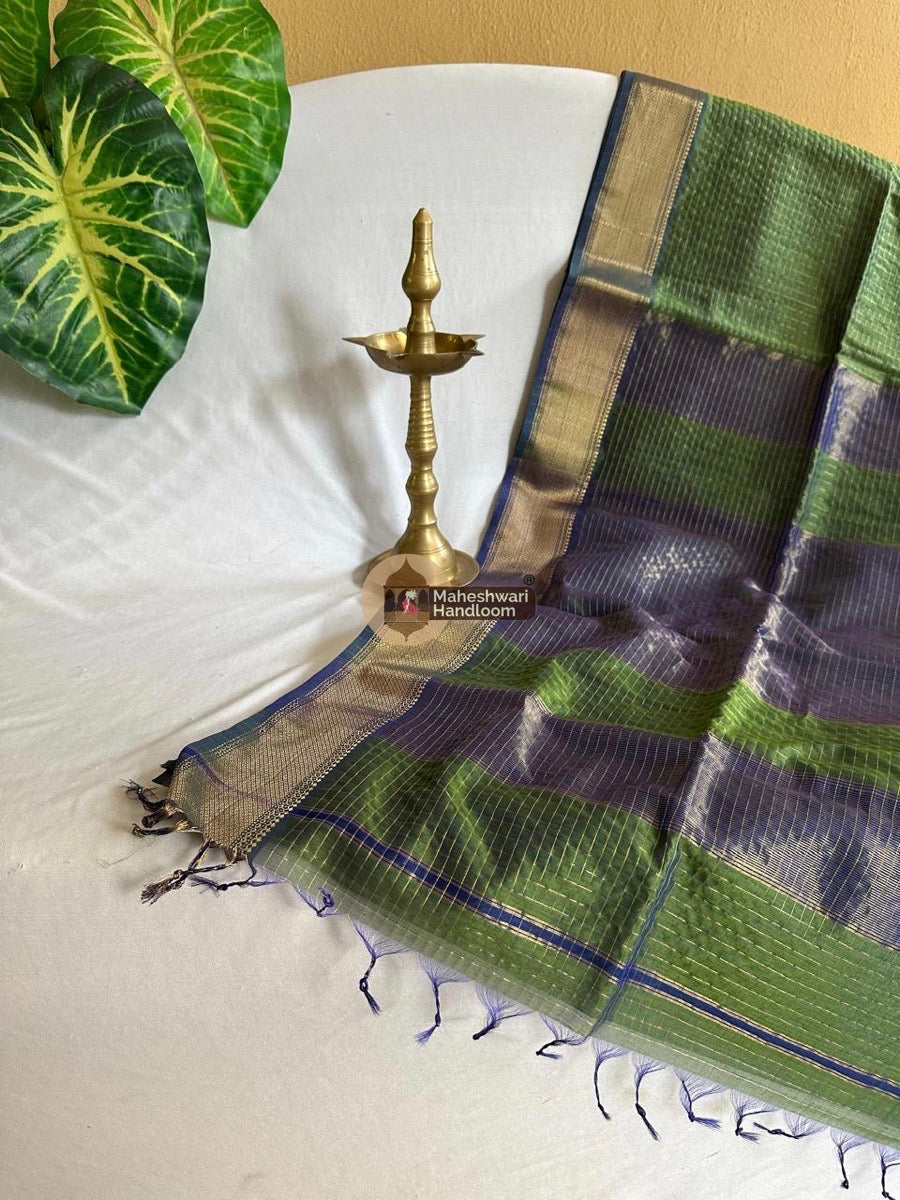 Mehendi Green Zari Checks Saree 0103