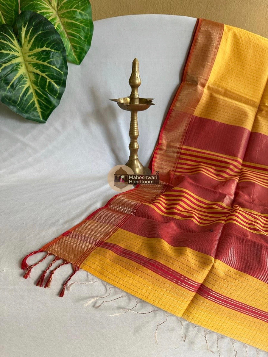 Yellow Zari Checks Saree 0122