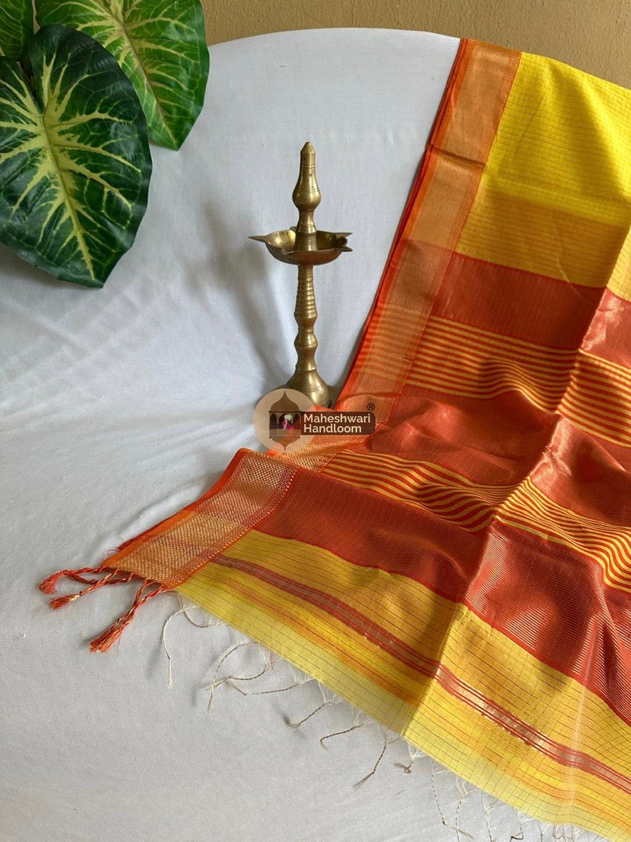 Yellow Zari Checks Saree 0109