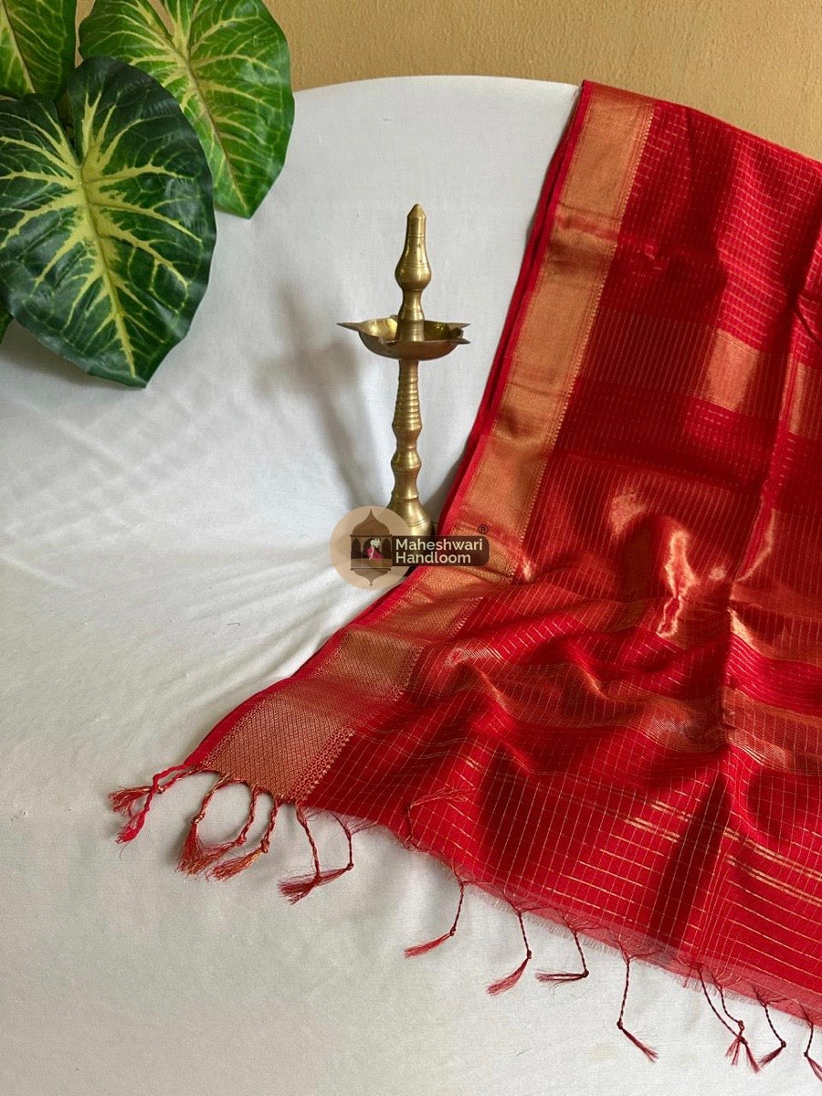 Red Zari Checks Saree 0104