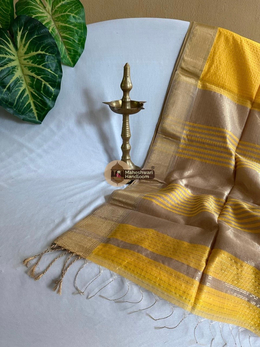 Yellow Zari Checks Saree 0140