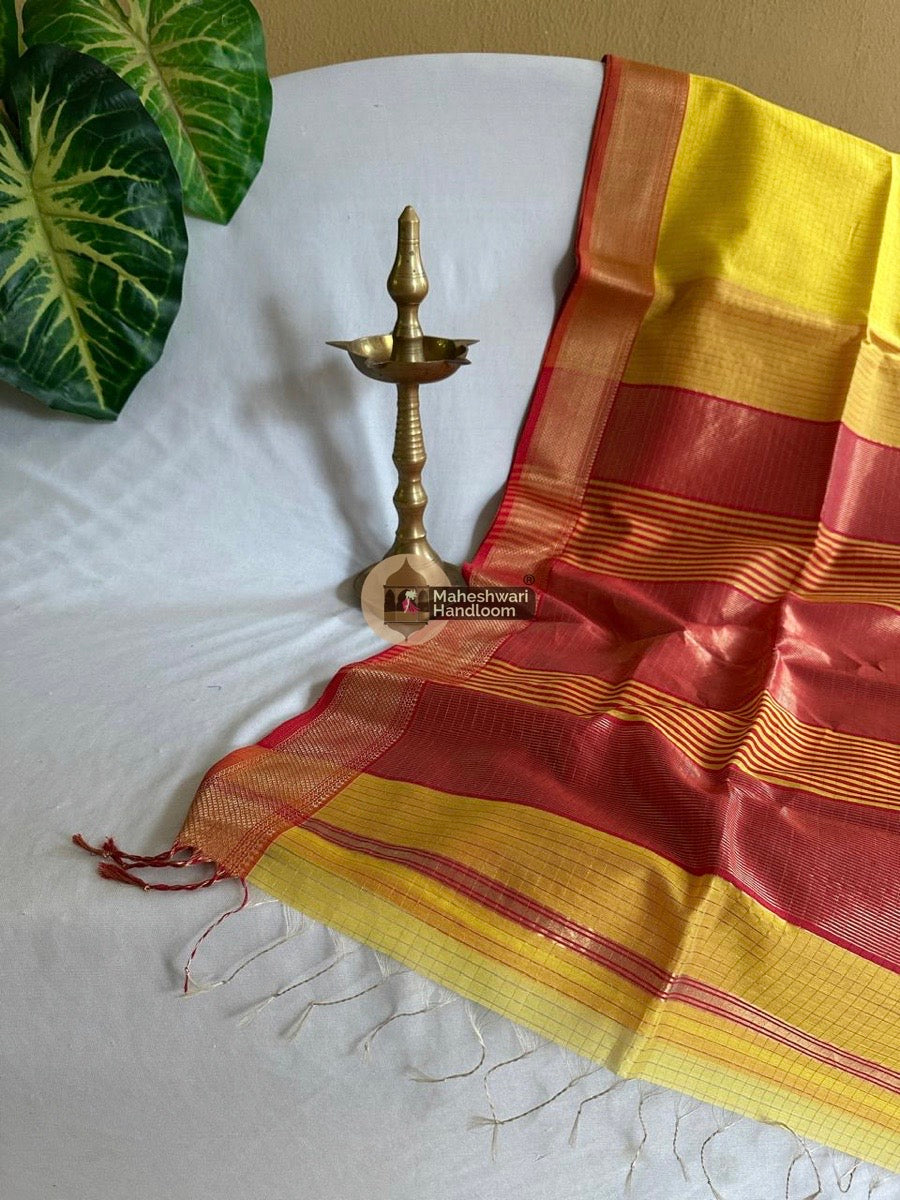 Lemon Yellow Zari Checks Saree 0127