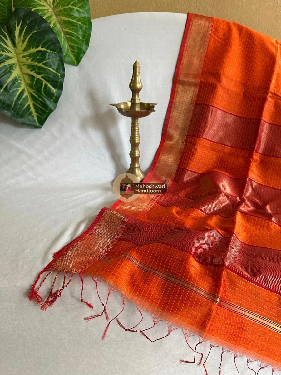 Orange Zari Checks Saree 0131