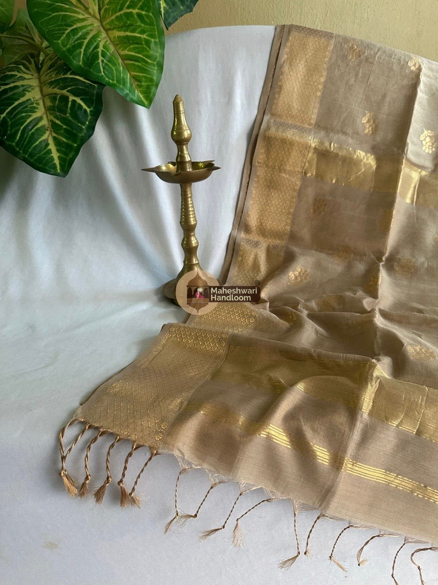 Maheshwari Beige Tissue Silk Saree 01