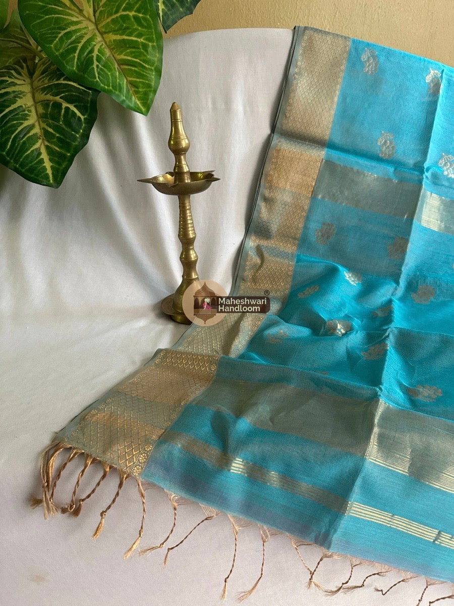 Maheshwari Light Blue Tissue Silk Saree 02