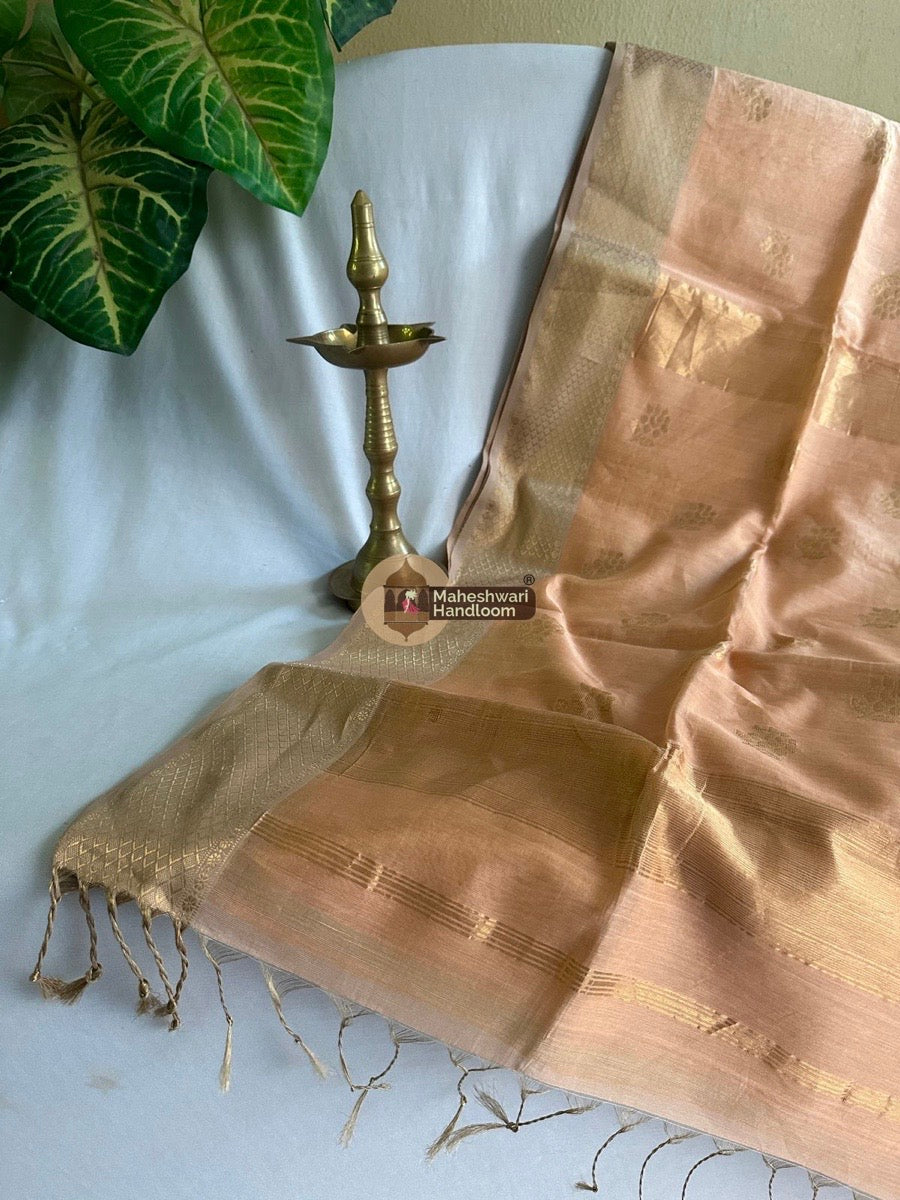 Maheshwari Peach Tissue Silk Saree 04