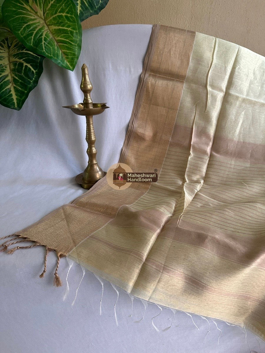 Maheshwari Cream Yellow Tissue Silk Saree 01