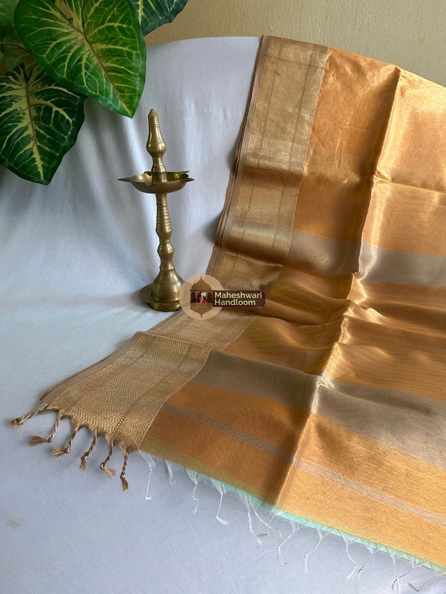 Maheshwari Golden Yellow Tissue Silk Saree 04