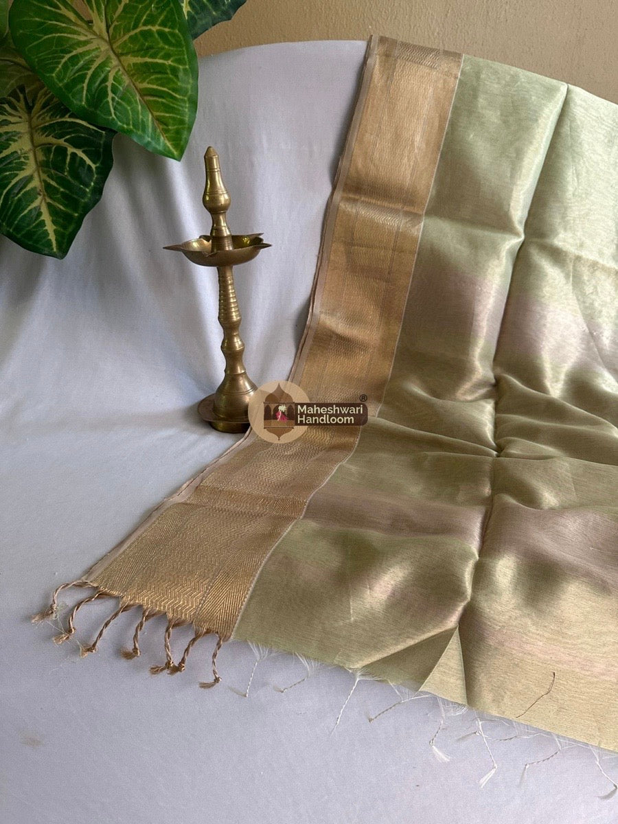 Maheshwari Light Pista Green Tissue Silk Saree 03