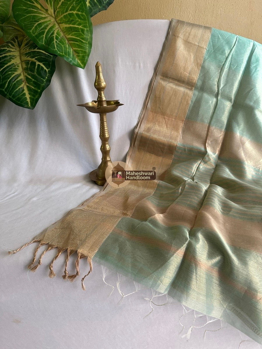 Maheshwari Light Sea Green Tissue Silk Saree 06