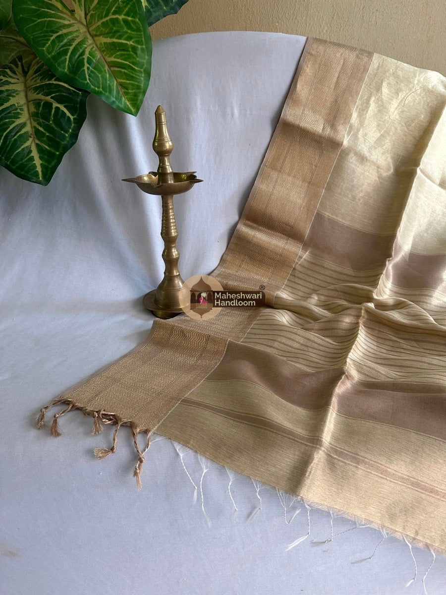 Maheshwari Beige Tissue Silk Saree 05