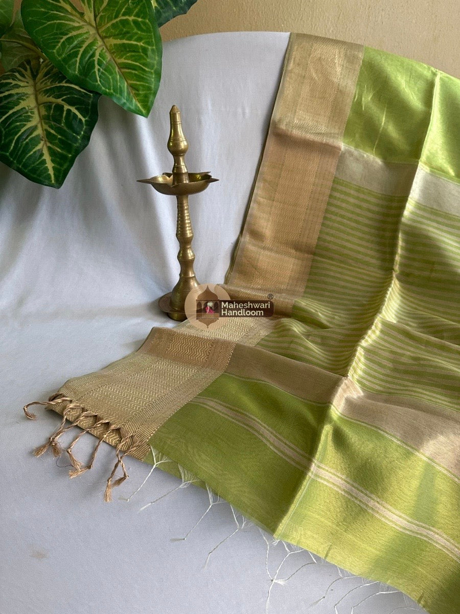 Maheshwari Light Parrot Green Tissue Silk Saree