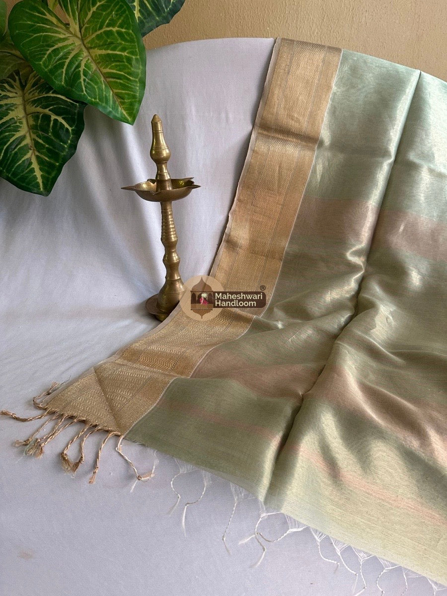 Maheshwari Aqua Green Tissue Silk Saree 09