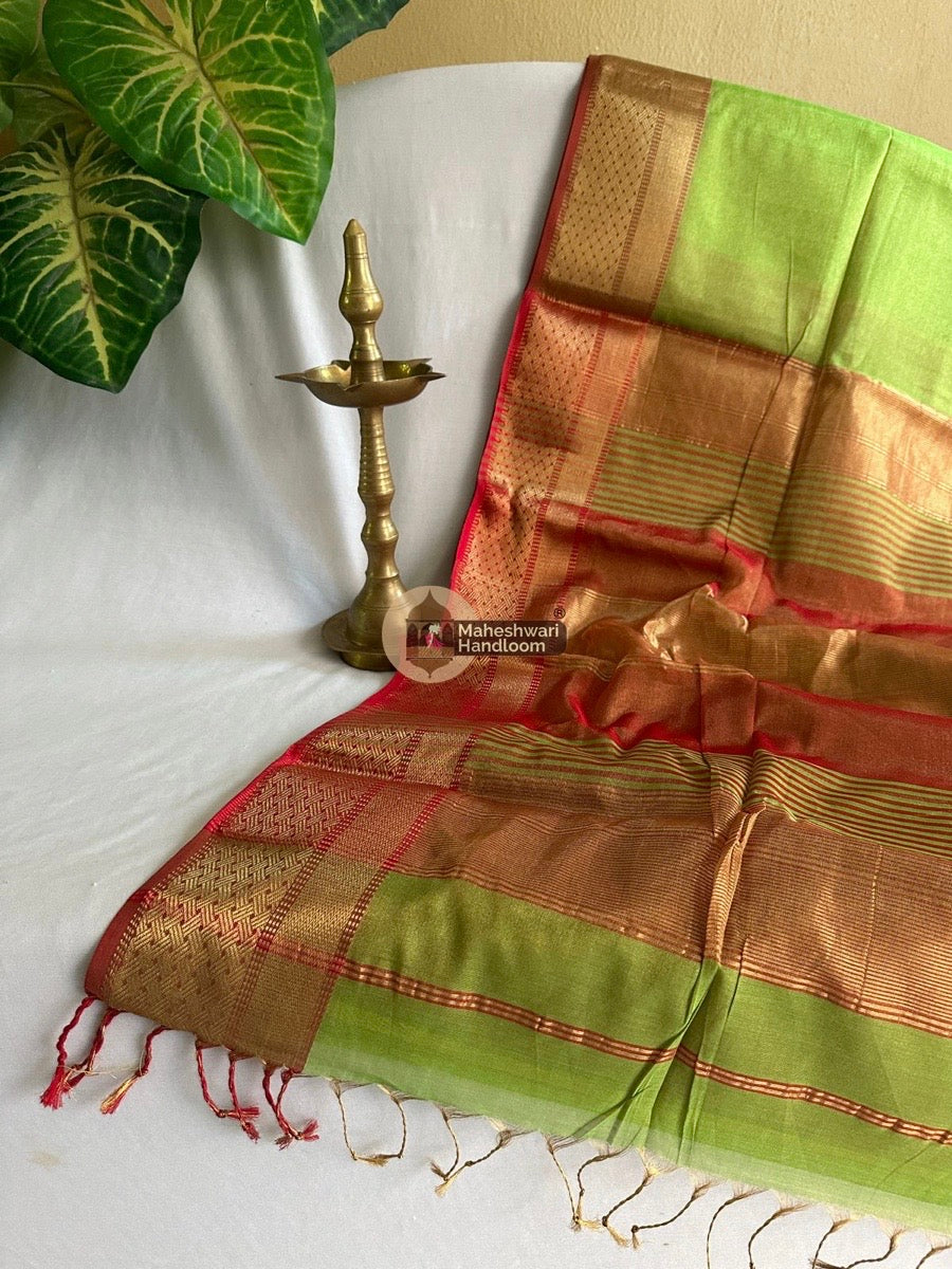 Maheshwari Pista Green Tissue Silk Saree 013