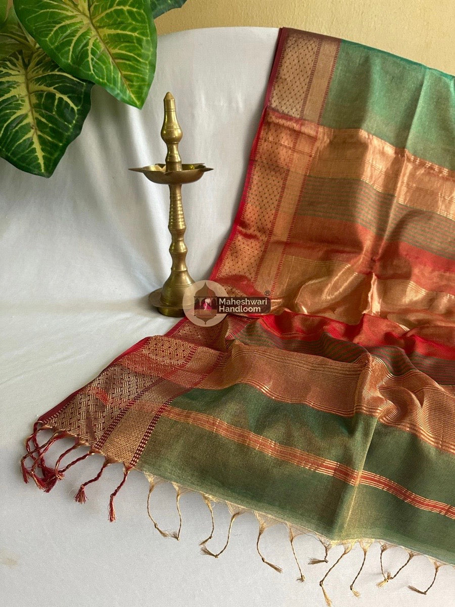 Maheshwari Green Tissue Silk Saree 011