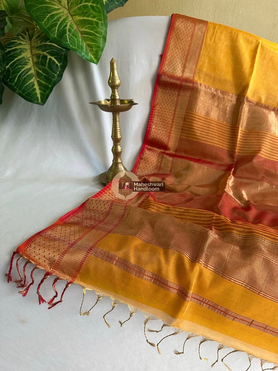 Maheshwari Golden Yellow Tissue Silk Saree 012