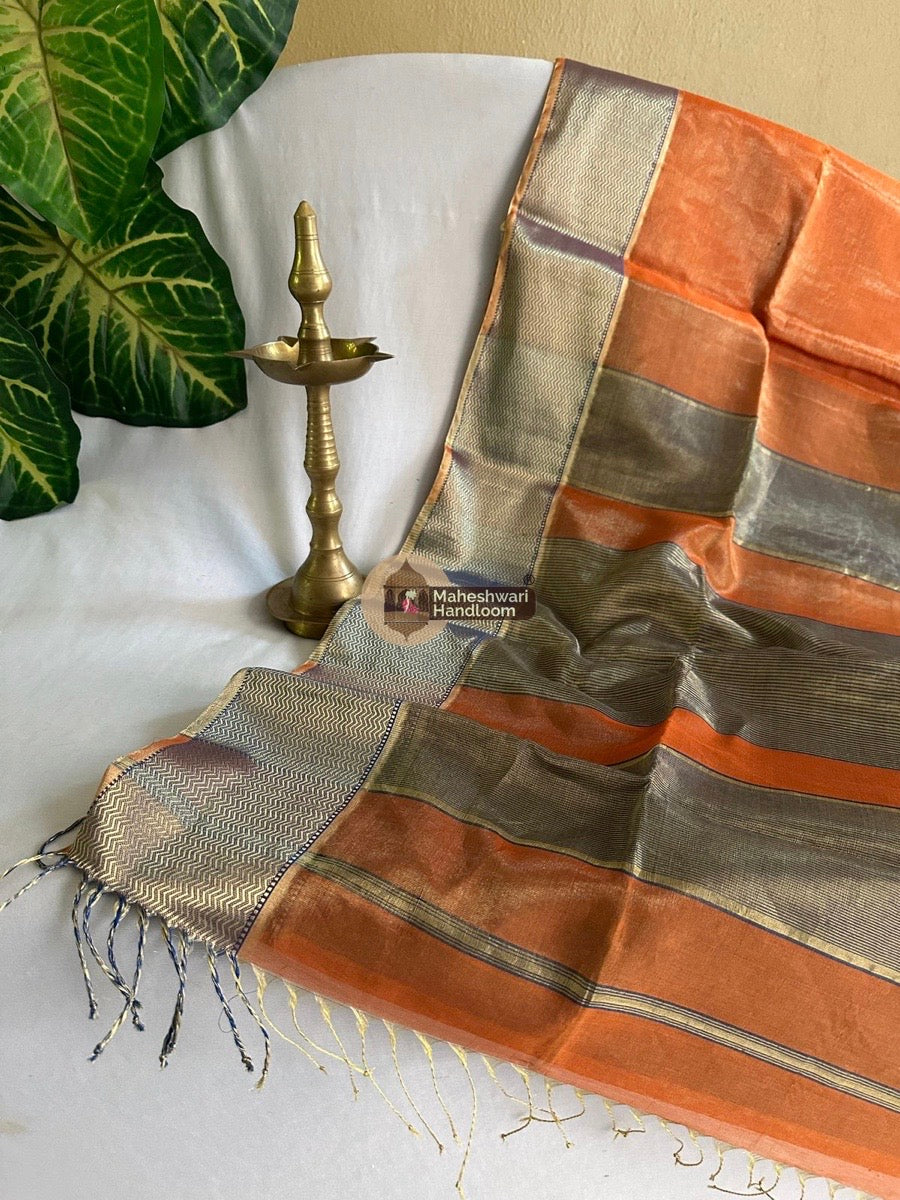 Maheshwari Orange Tissue Silk Saree 010
