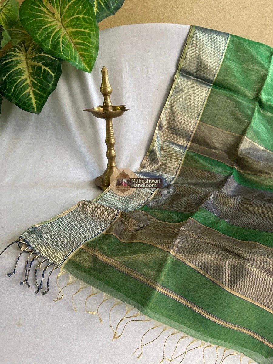 Maheshwari Green Tissue Silk Saree 014