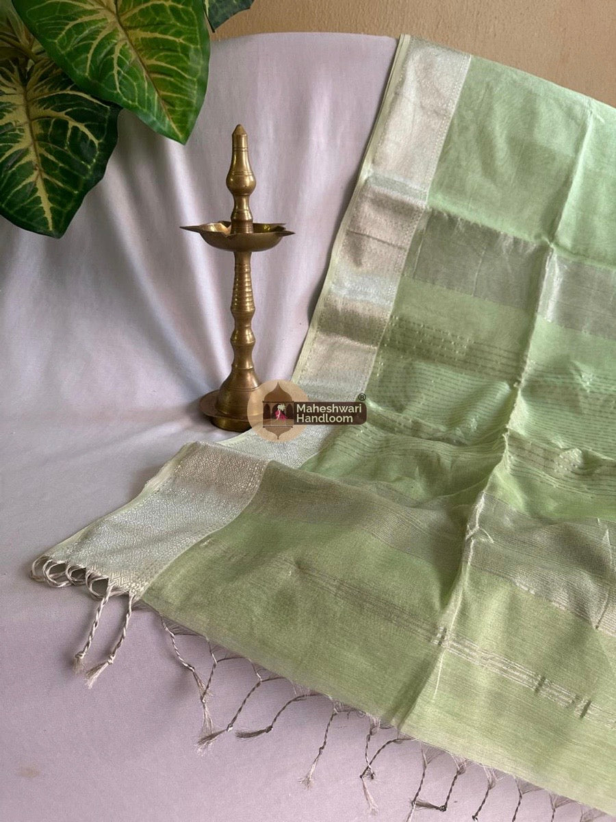Maheshwari Pista Green Tissue Silk Saree 03