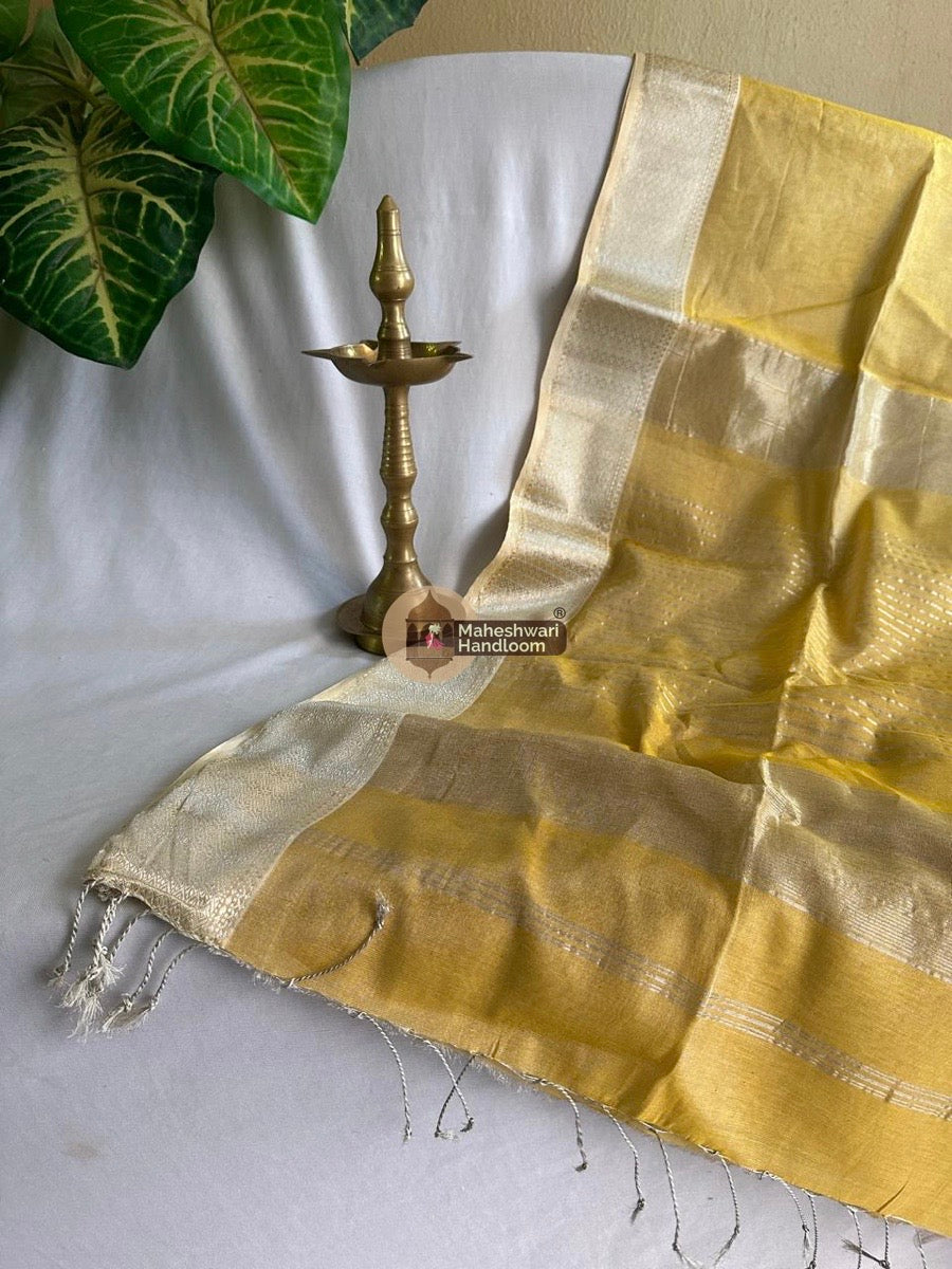 Maheshwari Yellow Tissue Silk Saree 01