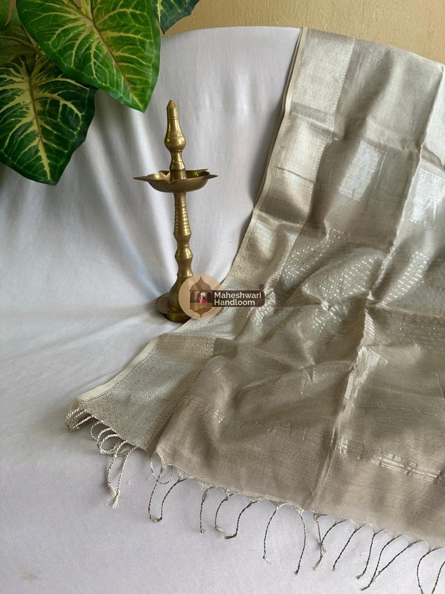 Maheshwari Light Beige Tissue Silk Saree 06