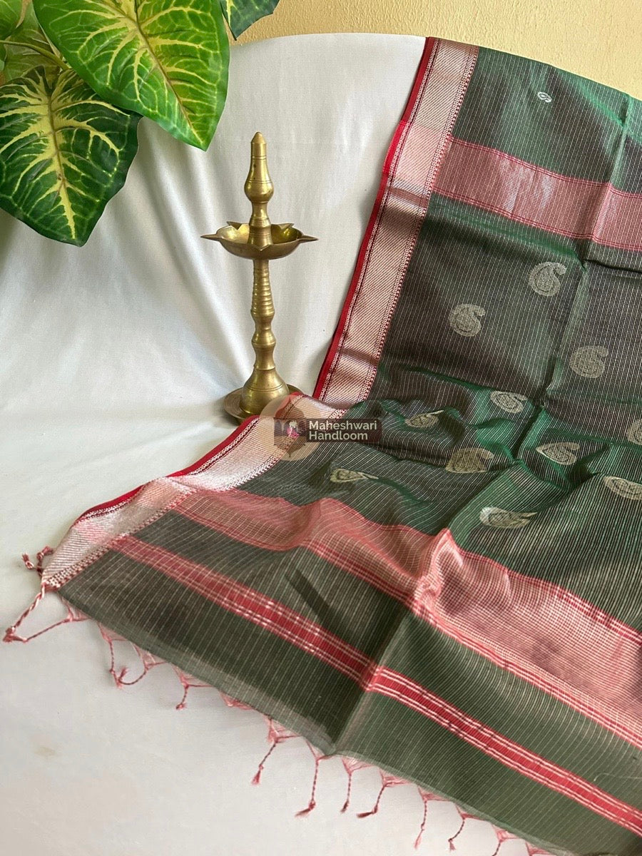 Maheshwari Green Silver Tissue Body Saree 01