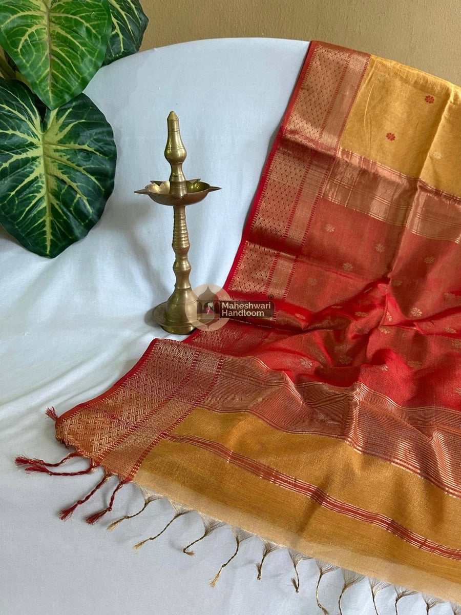 Maheshwari Golden Yellow Tissue Butti Saree 01