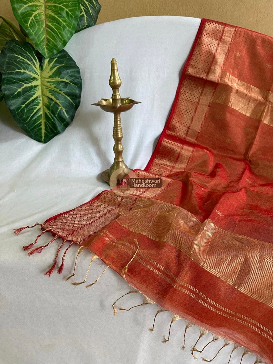 Maheshwari Rust Tissue Butti Saree 02