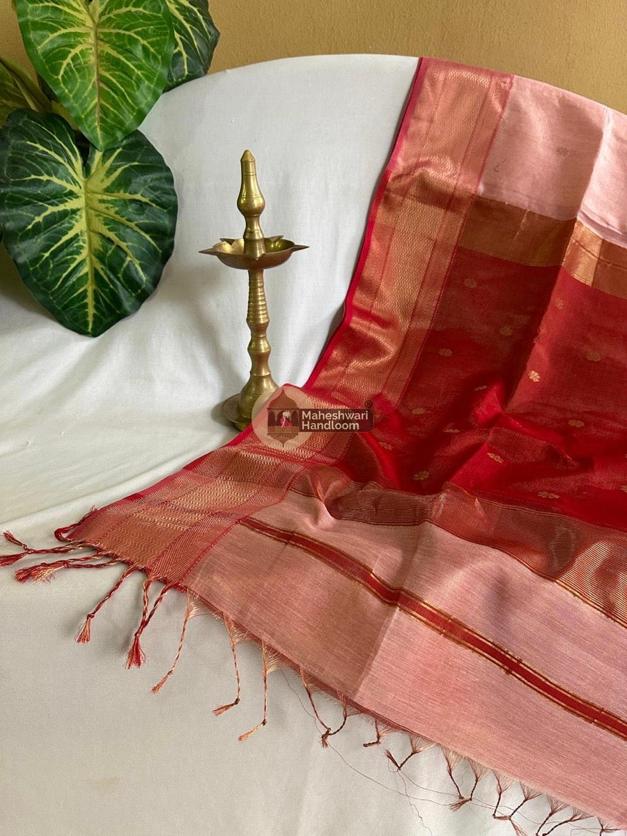 Maheshwari Baby Pink Tissue Butti Saree 03