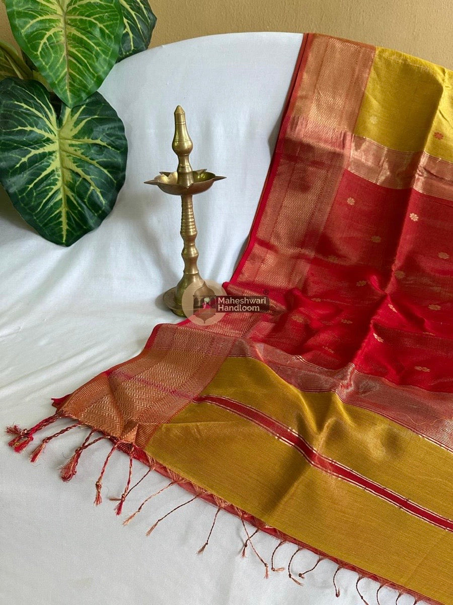 Maheshwari Lemon Yellow Tissue Butti Saree 021