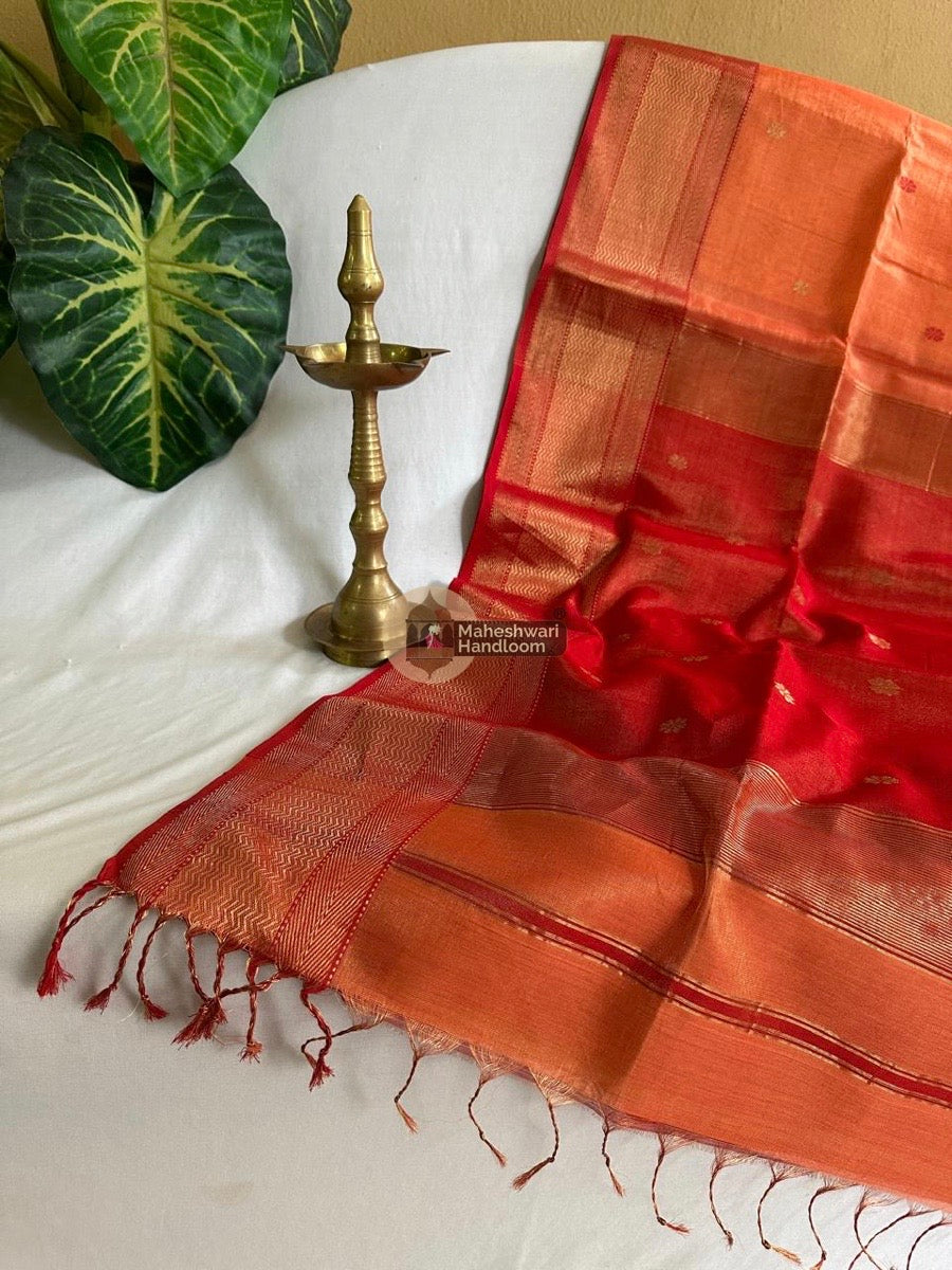 Maheshwari Peach Tissue Butti Saree 015