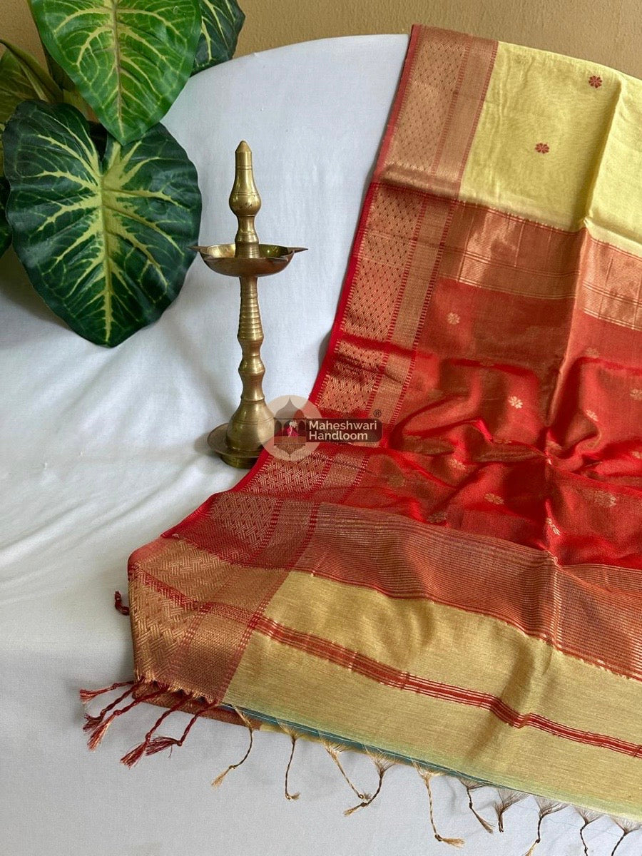 Maheshwari Light Yellow Tissue Butti Saree 017