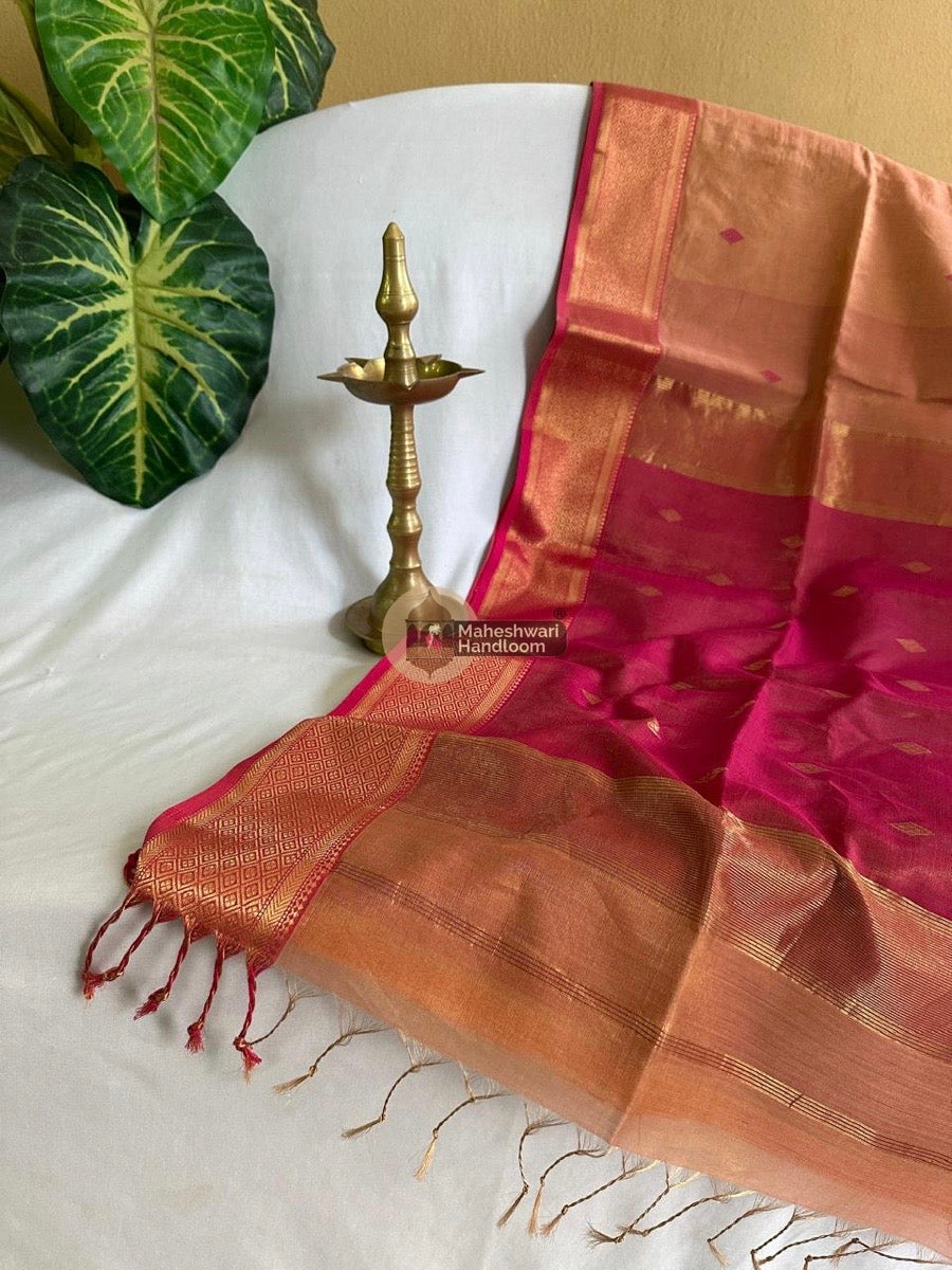 Maheshwari Peach Tissue Butti Saree 06
