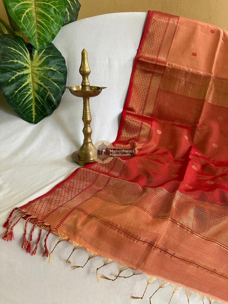 Maheshwari Peach Tissue Butti Saree 09