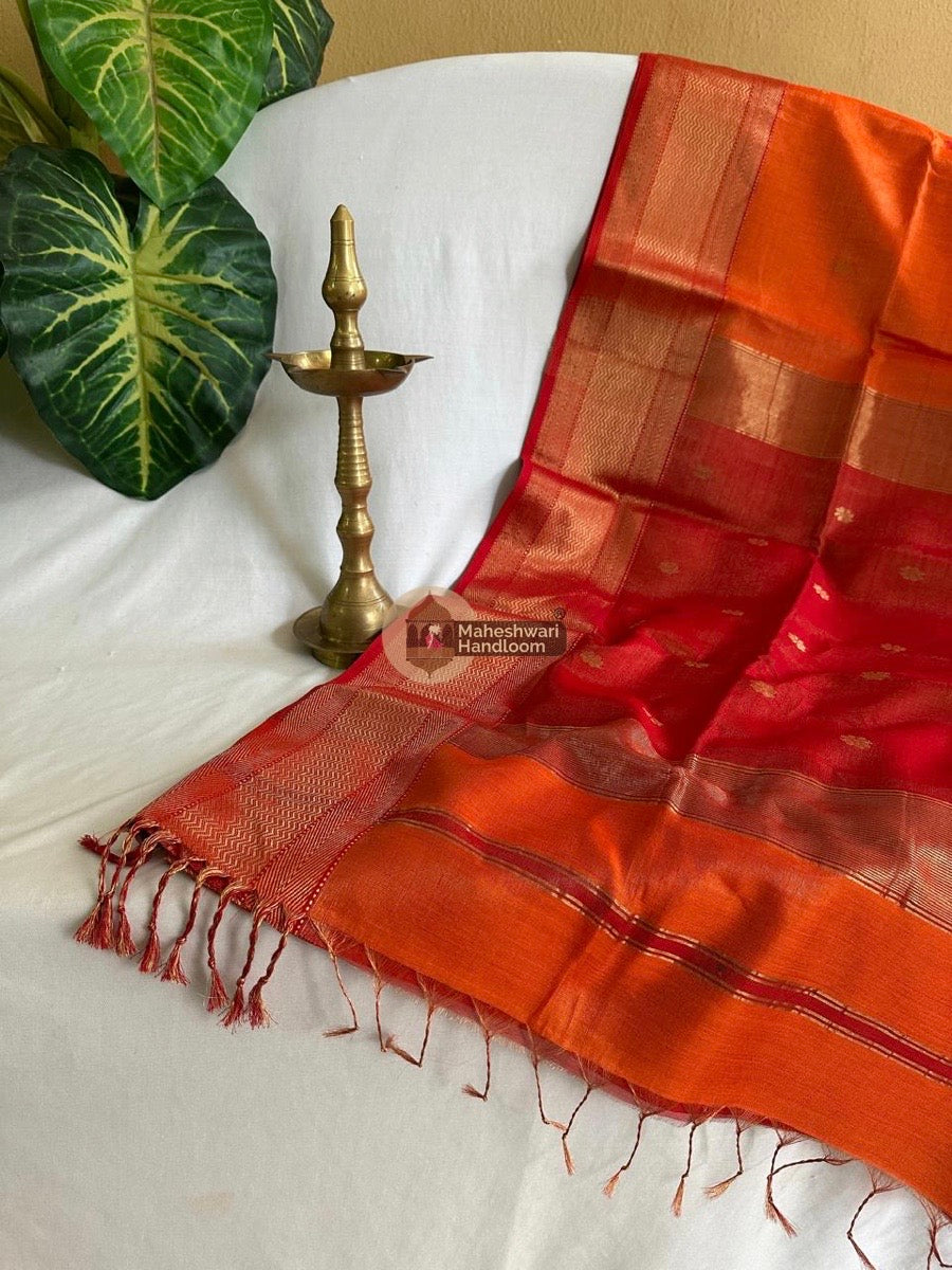 Maheshwari Orange Tissue Butti Saree 011
