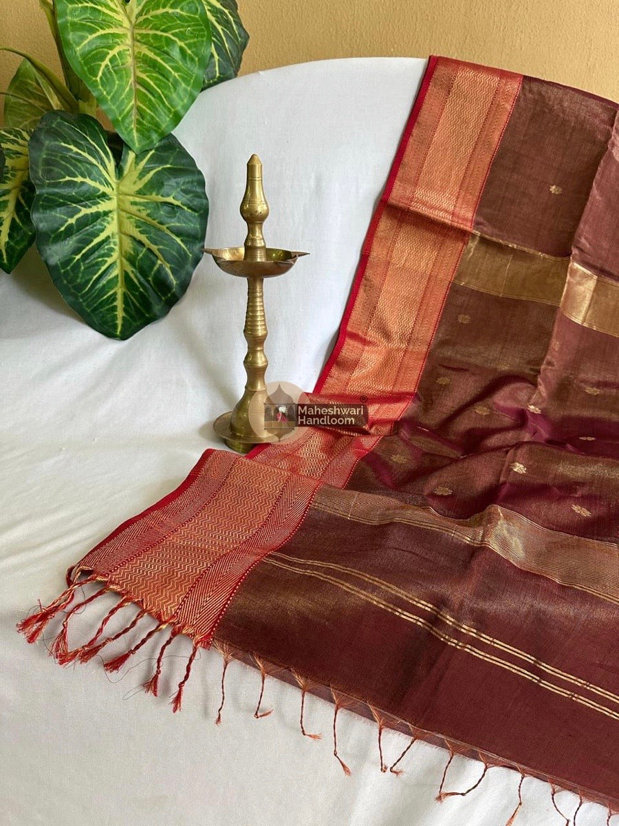 Maheshwari Dark Brown Tissue Butti Saree 012