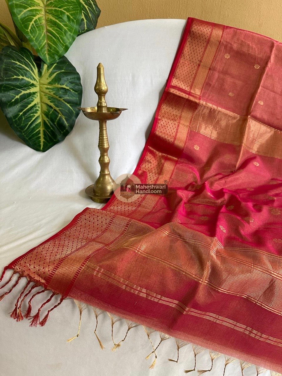 Maheshwari Rust Tissue Butti Saree 013