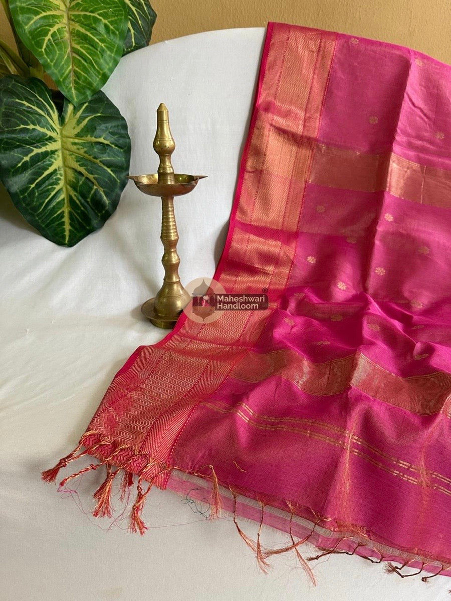 Maheshwari Pink Tissue Butti Saree 019