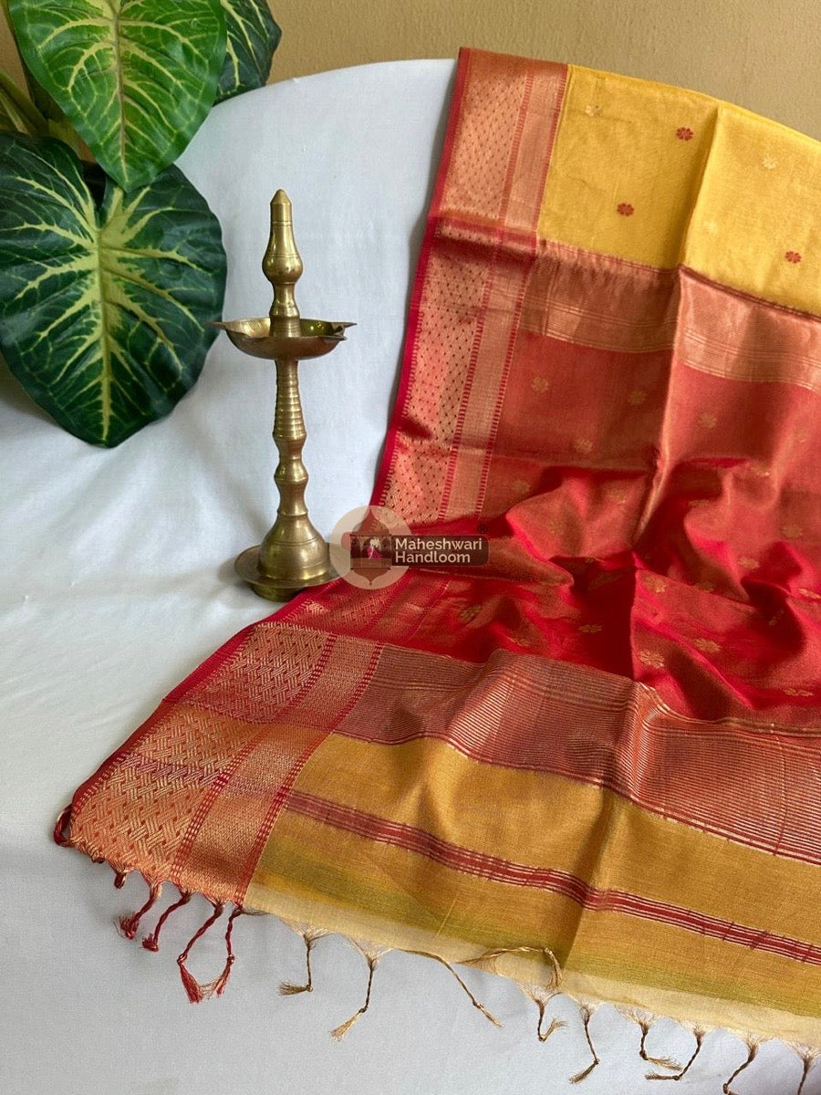Maheshwari Yellow Tissue Butti Saree 023