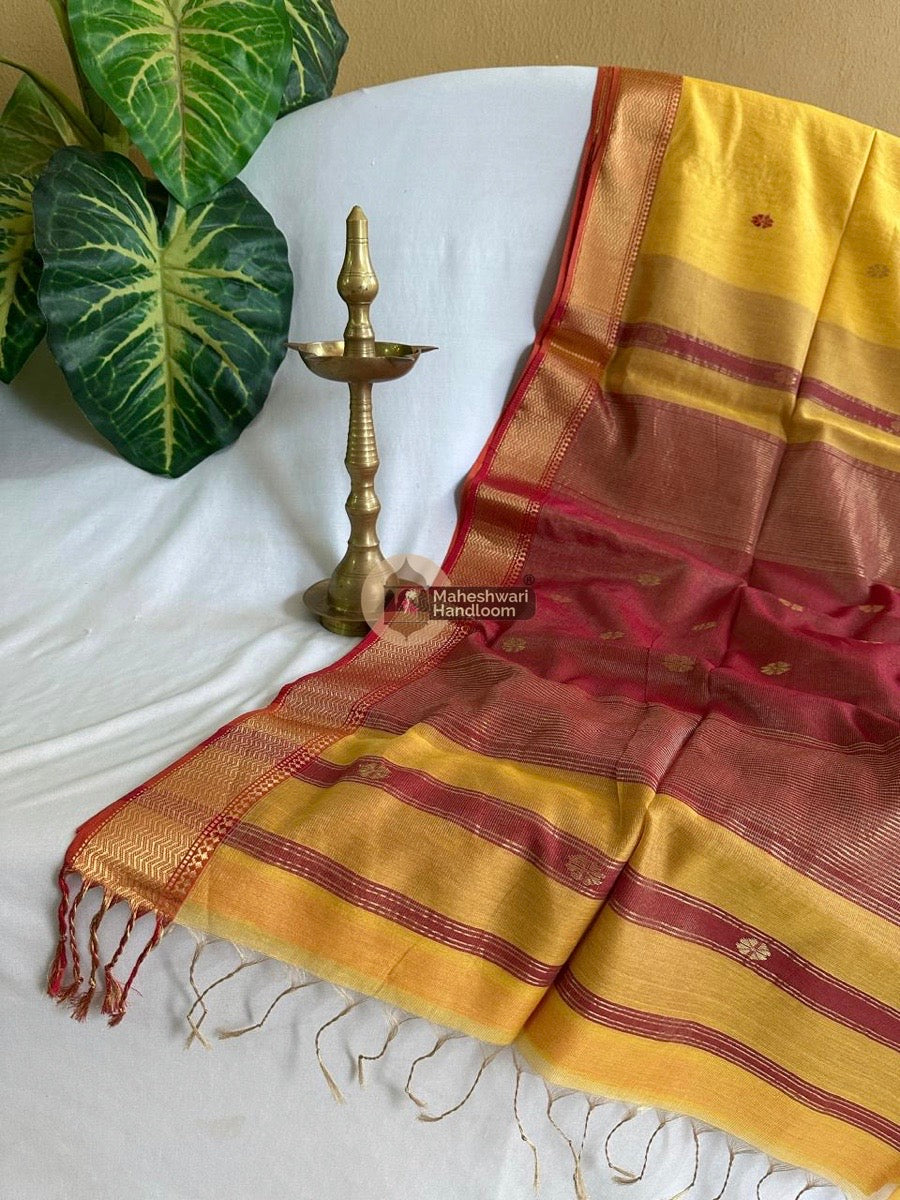 Maheshwari Yellow Tissue Silk Saree 011